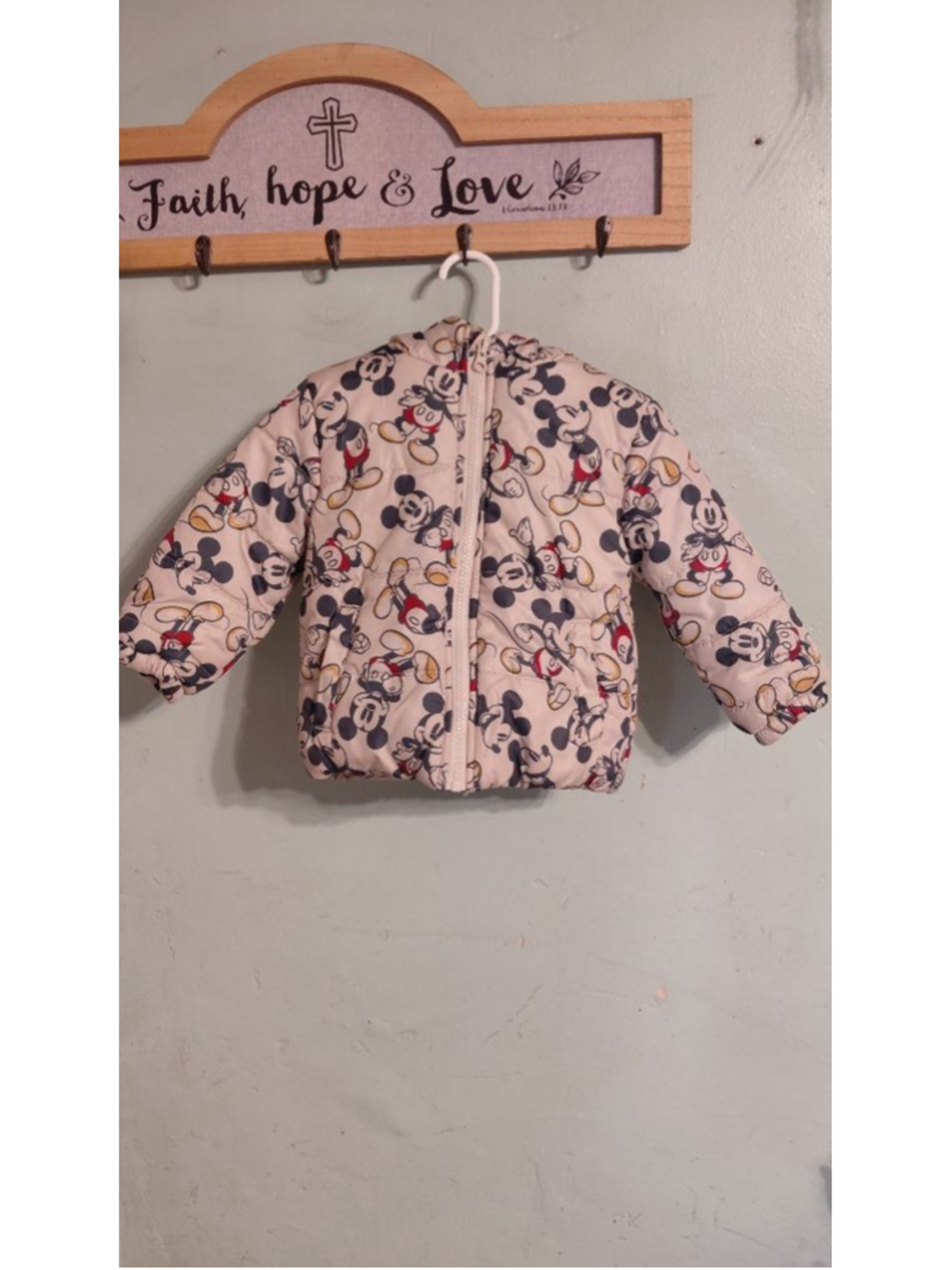 Puffer Jacket 2T Beige Black Mickey Mouse